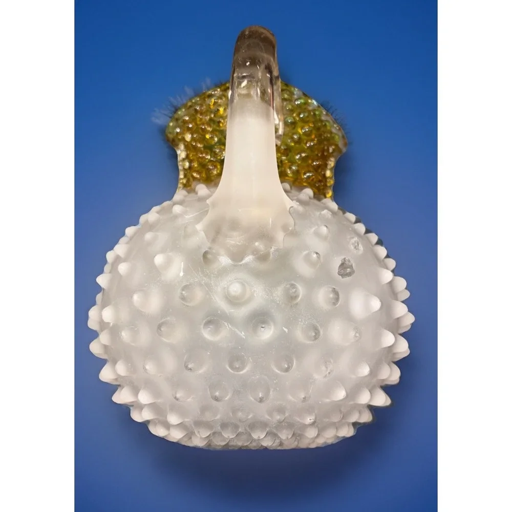 Antique Hobbs Brockunier No‎ 323 Dew Drop Hobnail Satin Glass Pitcher Amber READ